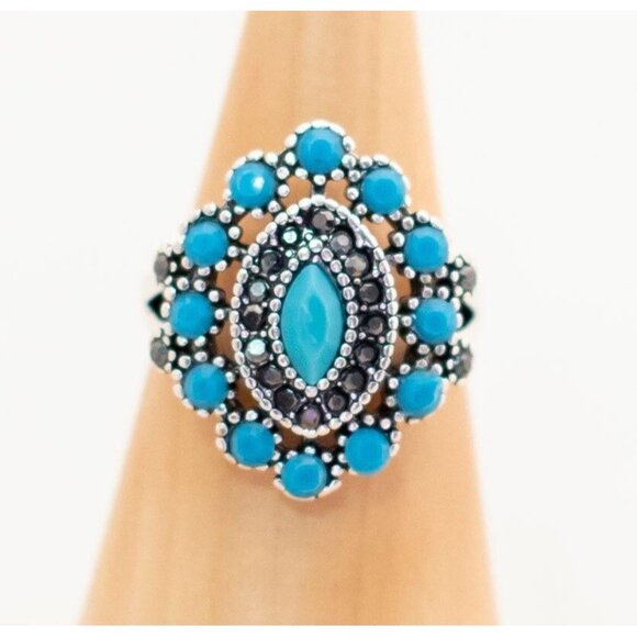 Bohemian Teal Evil Eye Ring Size 9 1/2 - T1 - Picture 1 of 3